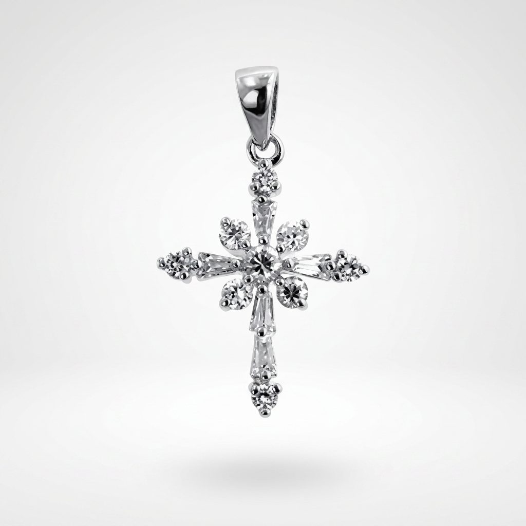 Avera Snowflake Cross Pendant in Sterling Silver