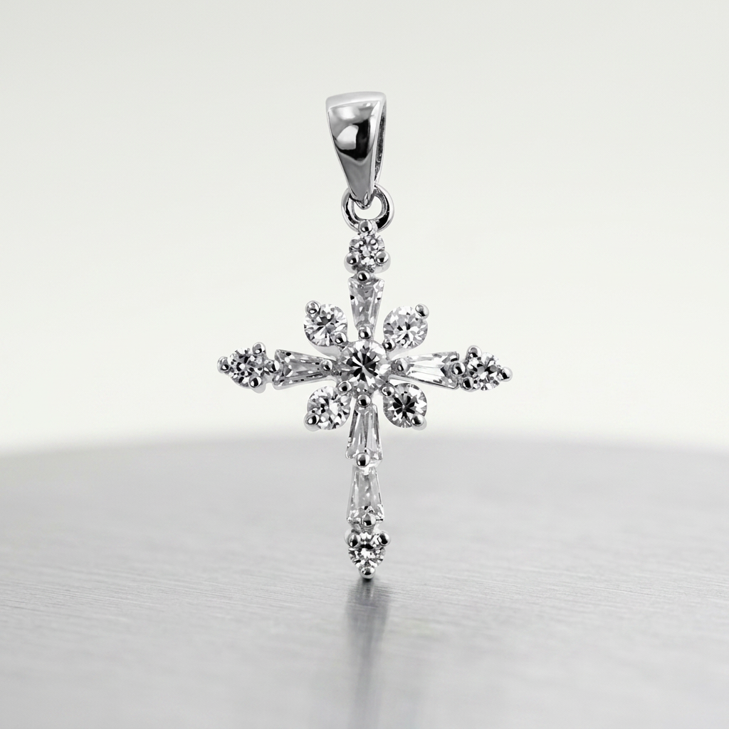 Avera Snowflake Cross Pendant in Sterling Silver