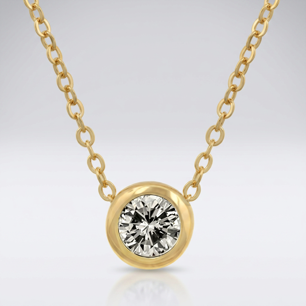 Avera Solitaire Bezel Cubic Zirconia Pendant Necklace Gold