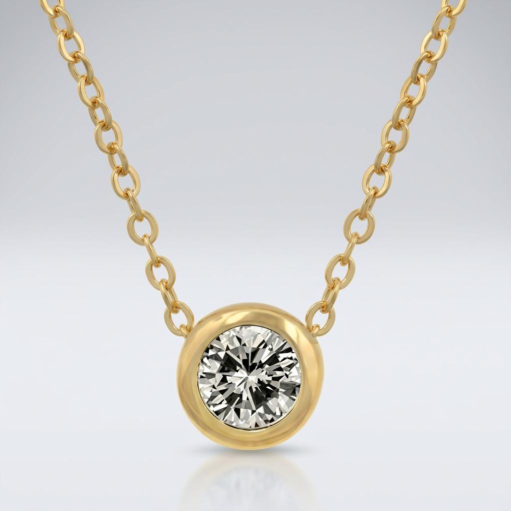 Avera Solitaire Bezel Cubic Zirconia Pendant Necklace Gold