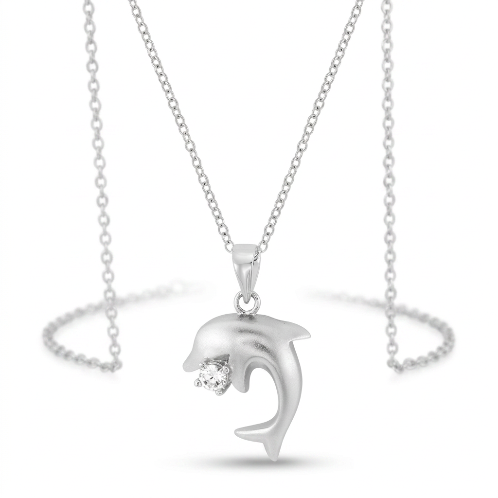 Avera Matte Dolphin Pendant Sterling Silver Necklace