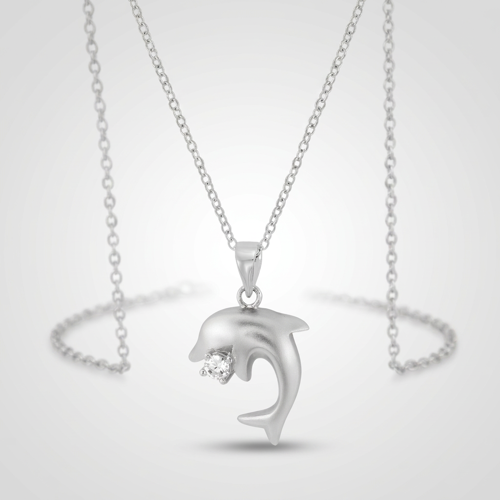 Avera Matte Dolphin Pendant Sterling Silver Necklace