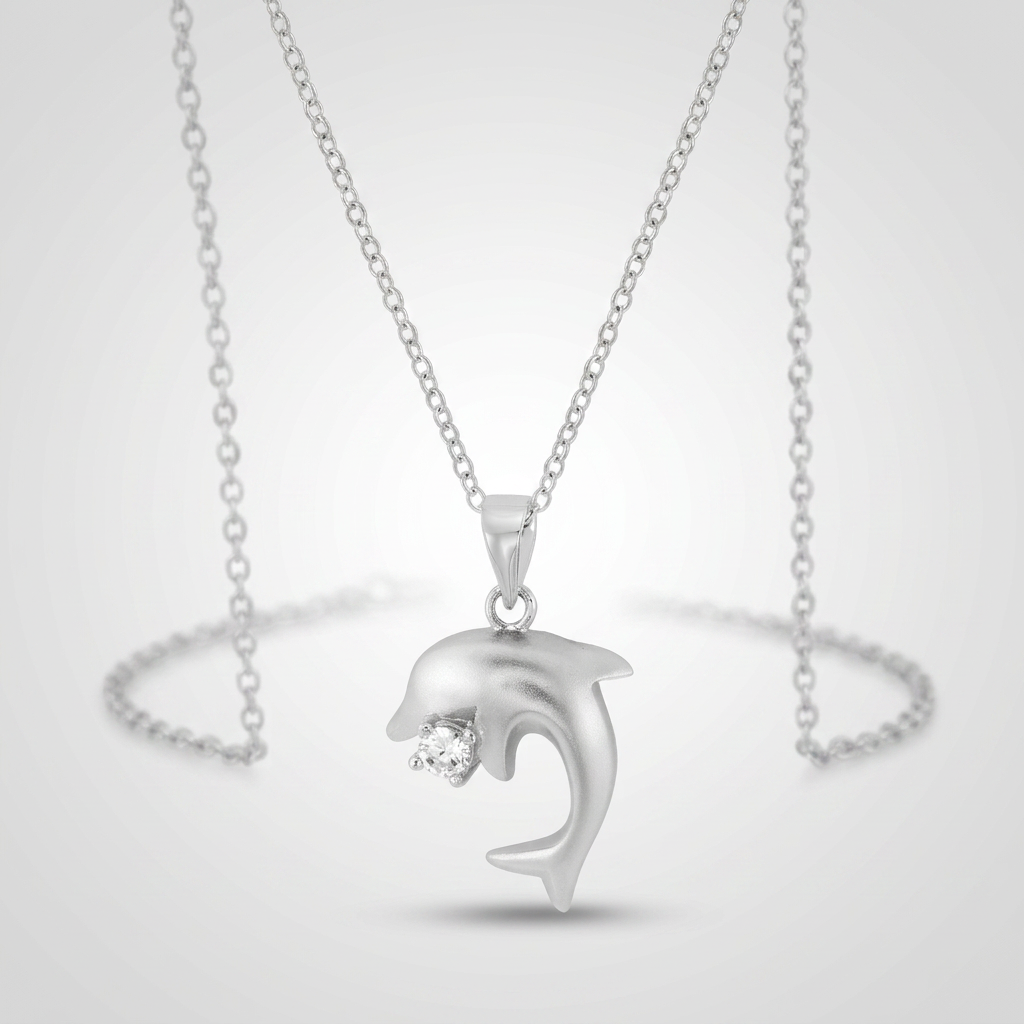 Avera Matte Dolphin Pendant Sterling Silver Necklace