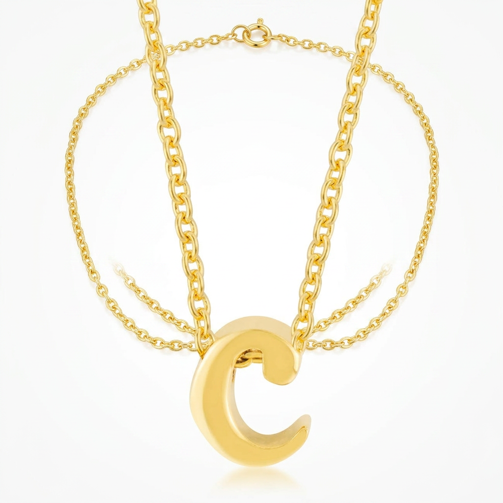 Avera Initial C Pendant Necklace in Polished Gold Finish