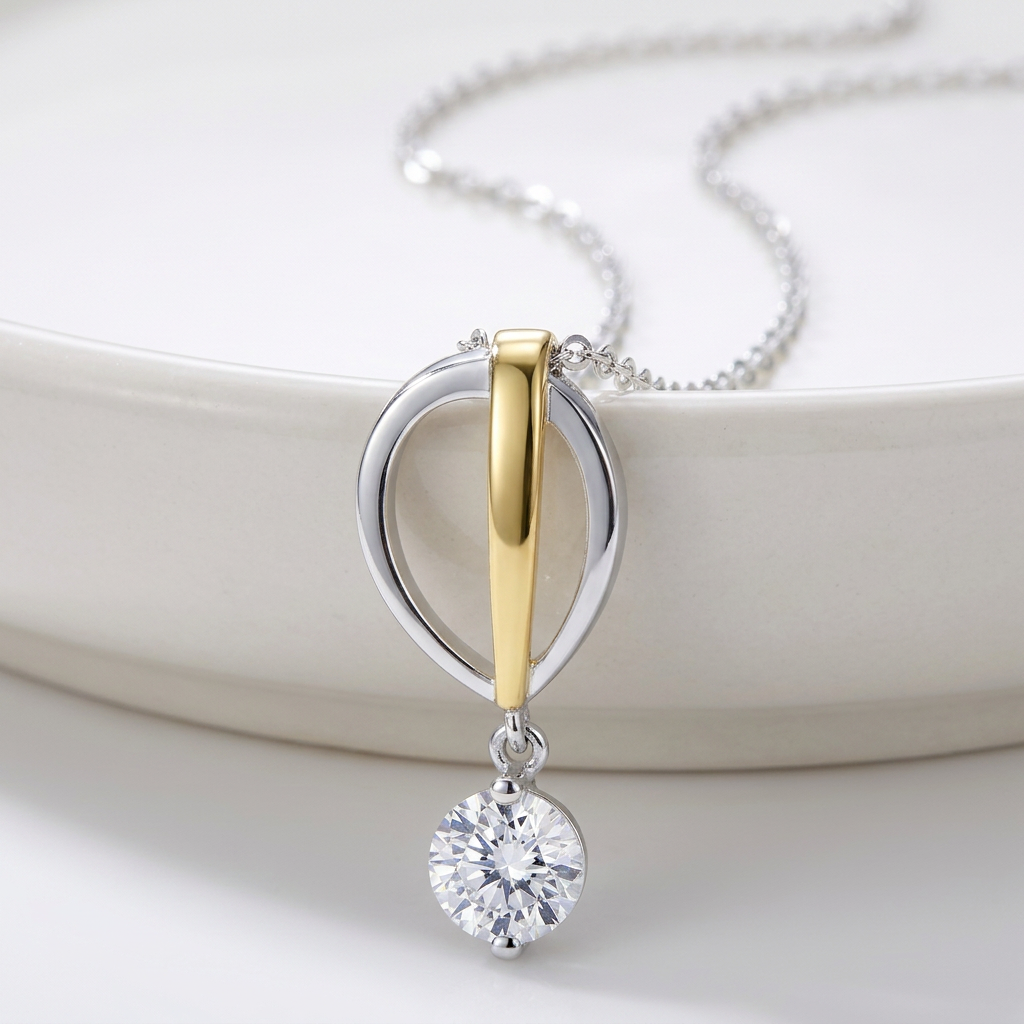 Avera Two-Tone Finish Raindrop Cubic Zirconia Pendant Necklace
