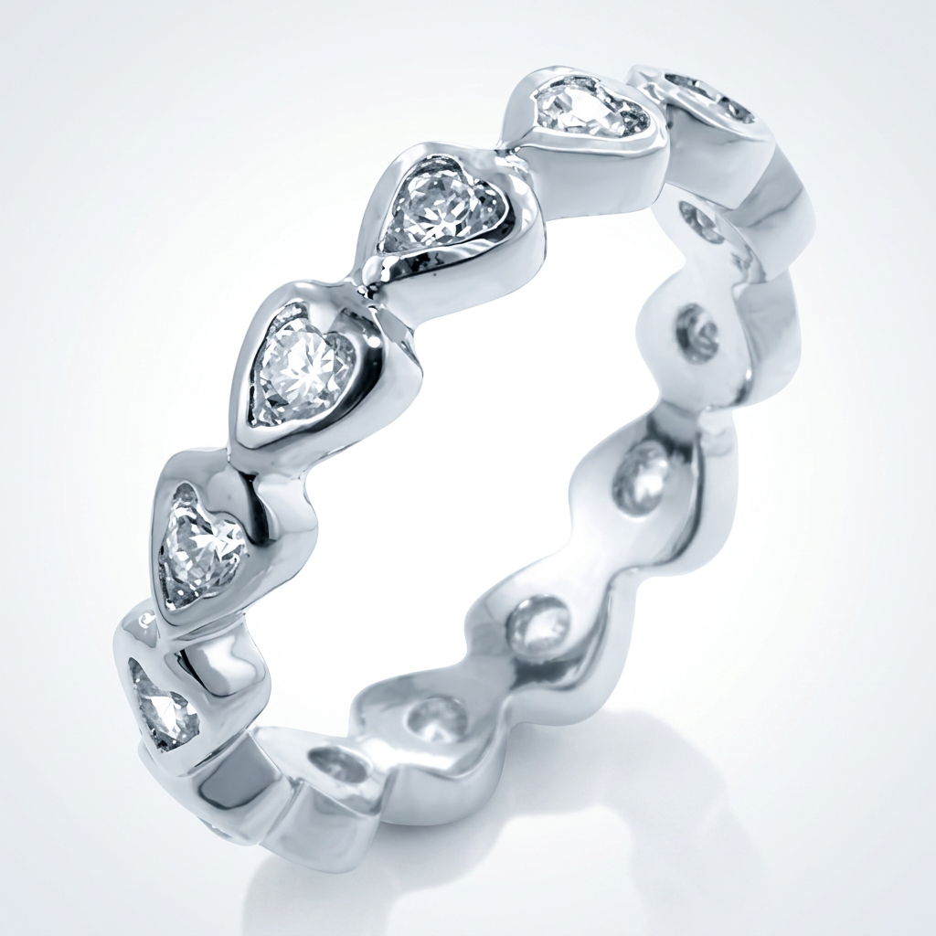 Avera Heart Eternity Ring In Polished Sterling Silver