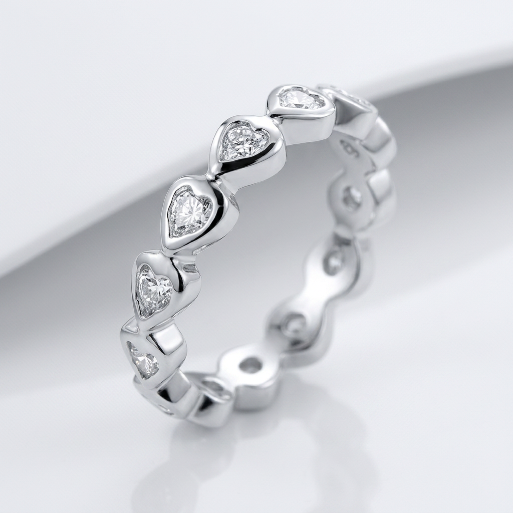 Avera Heart Eternity Ring In Polished Sterling Silver
