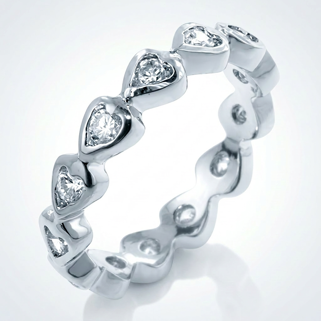 Avera Heart Eternity Ring In Polished Sterling Silver