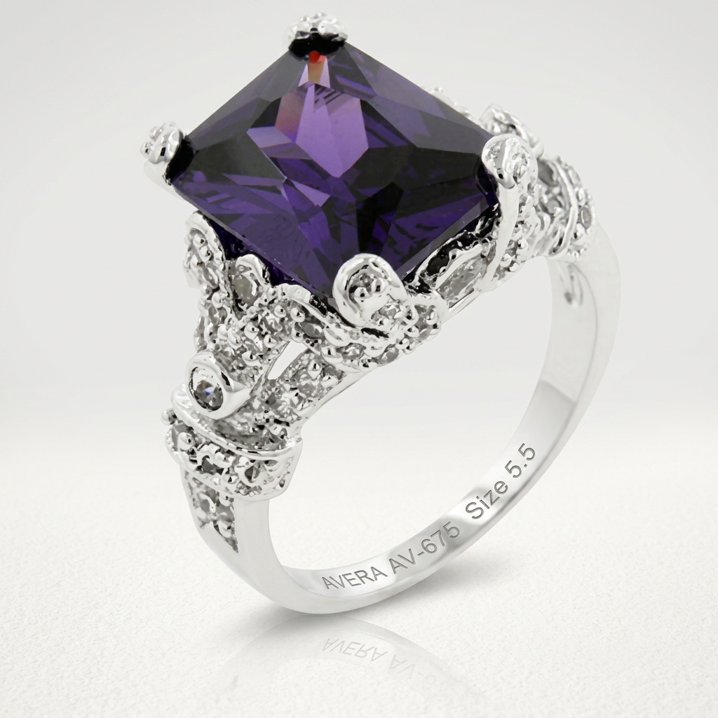 Avera Amethyst Princess Cut Statement Ring Size 5