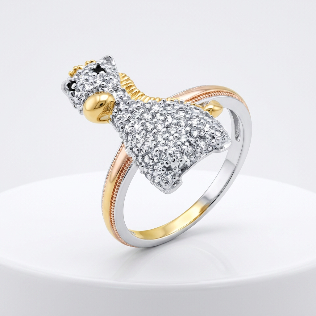 Avera Cubic Zirconia Giraffe Ring in Multi-Tone Finish