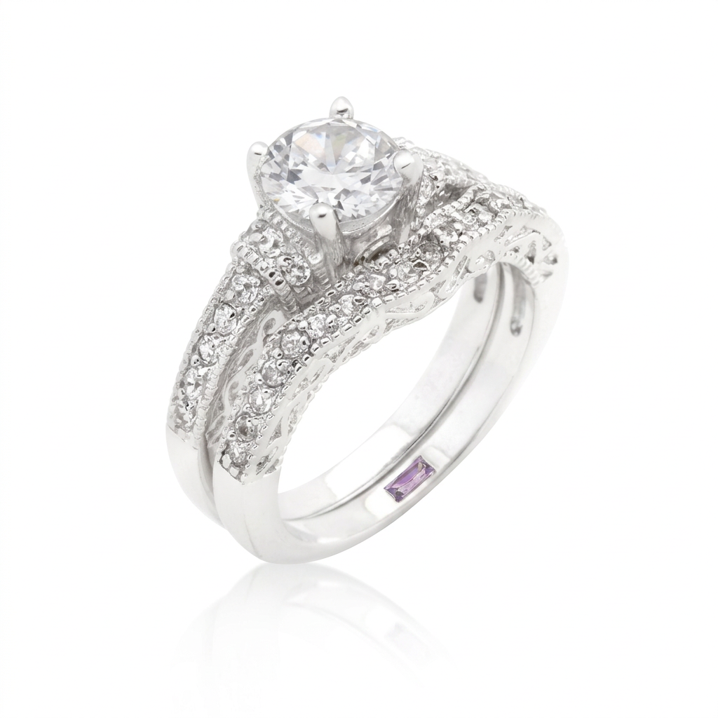 Avera Art Deco Round Cut Bridal Set in Radiant Silver