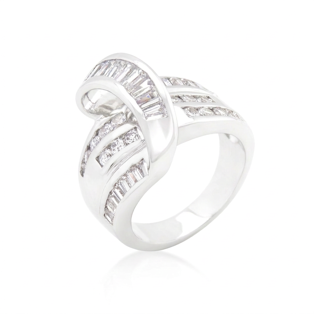 Avera Jewelry Channel Set Overlap Ring in Sterling Silver