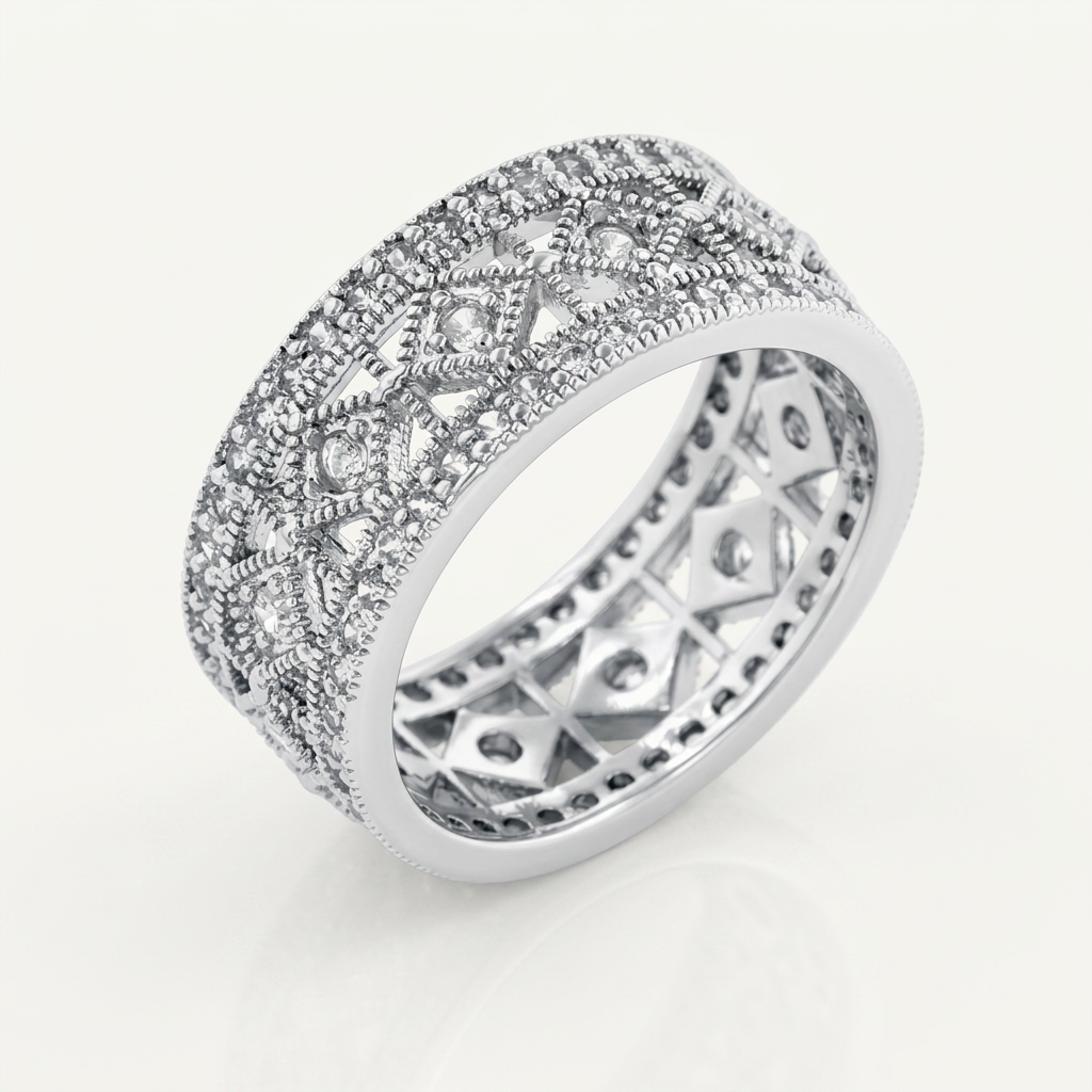 Avera Simple Classic Cubic Zirconia Band in Sterling Silver