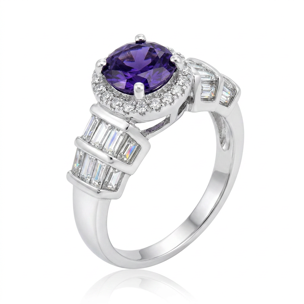 Avera Tape Baguette Cubic Zirconia Engagement Ring in Silver