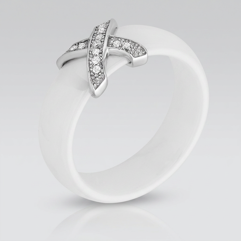 Avera Modern Classic X Ring in Polished White Gold Finish