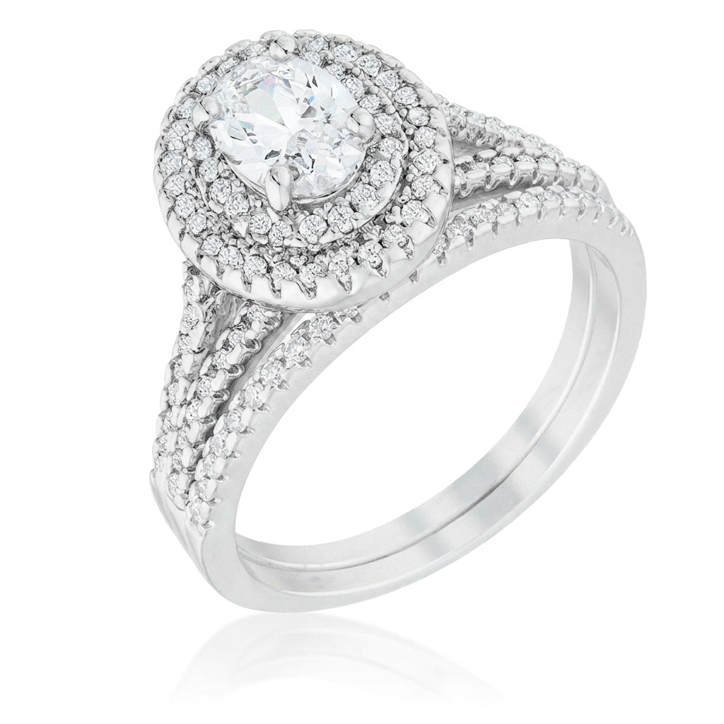 Avera Elegant Oval Wedding Ring Set in Sterling Silver