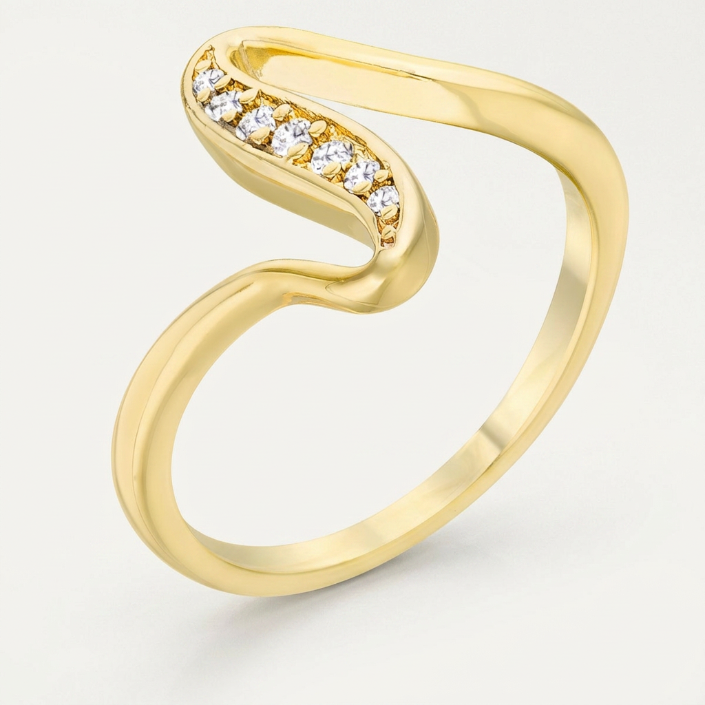 Avera Sheryl 0.07ct CZ 14k Gold Simple Wave Ring