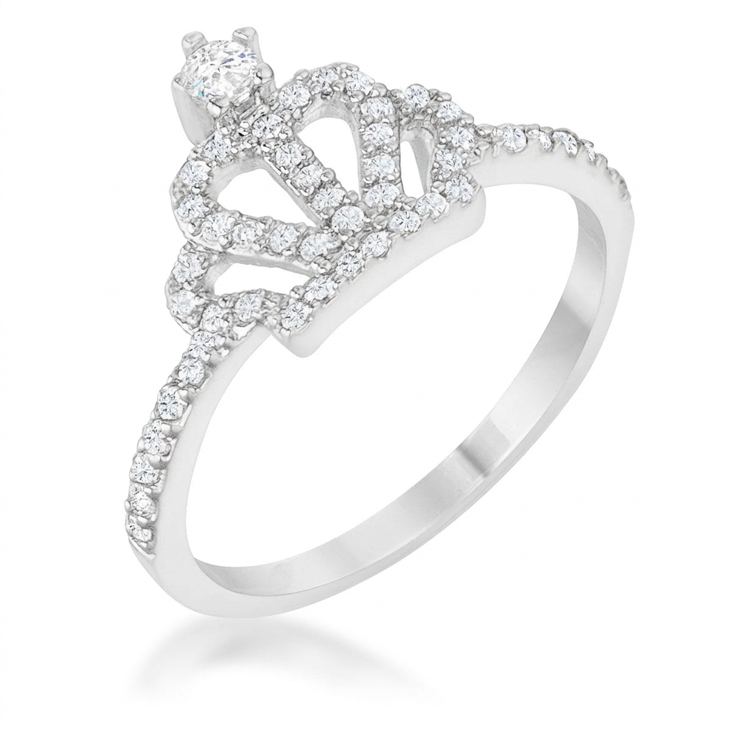 Avera Elina 0.36ct Cubic Zirconia Simple Crown Ring in Silver Tone