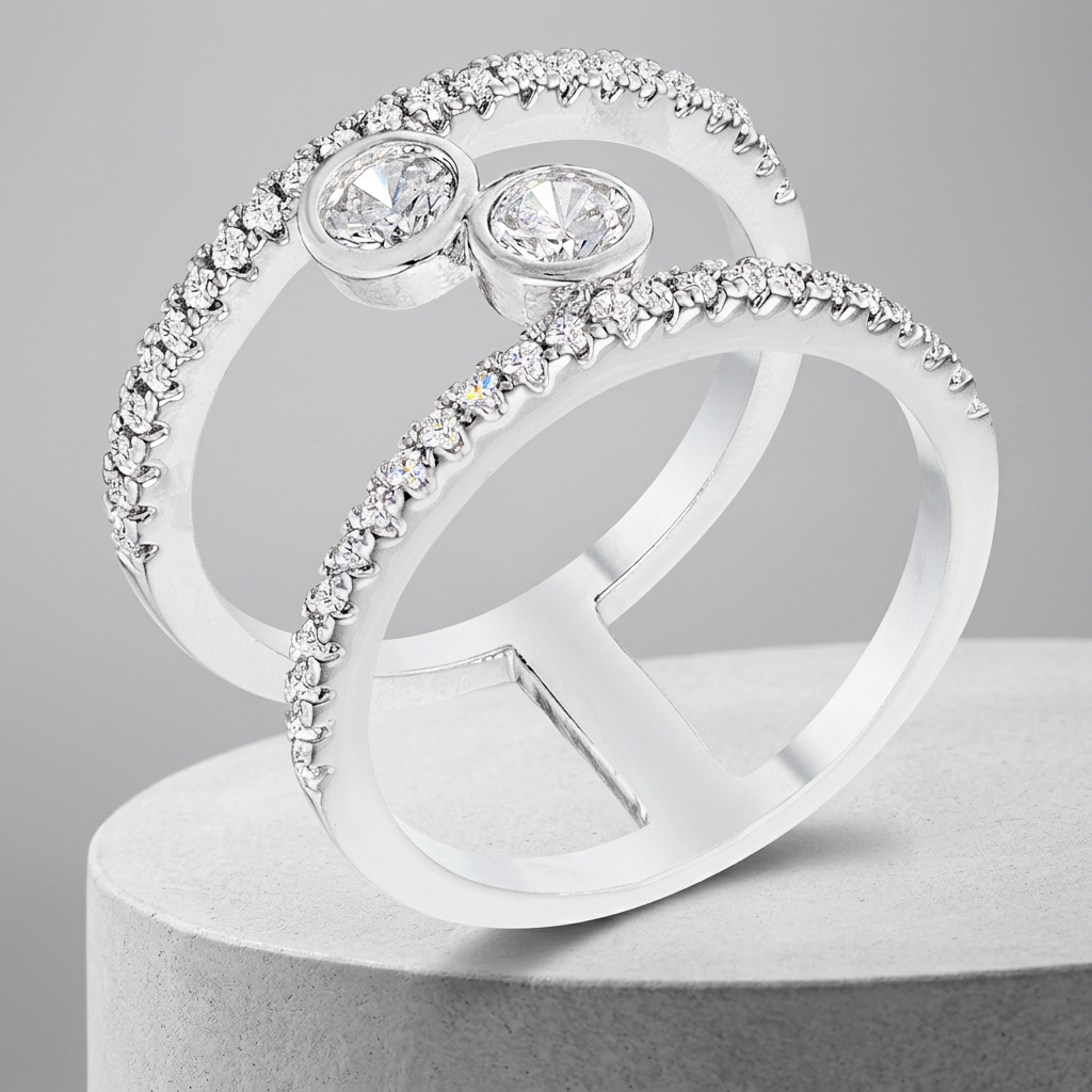 Avera .86Ct Plated Floating Bubbles Cz Ring