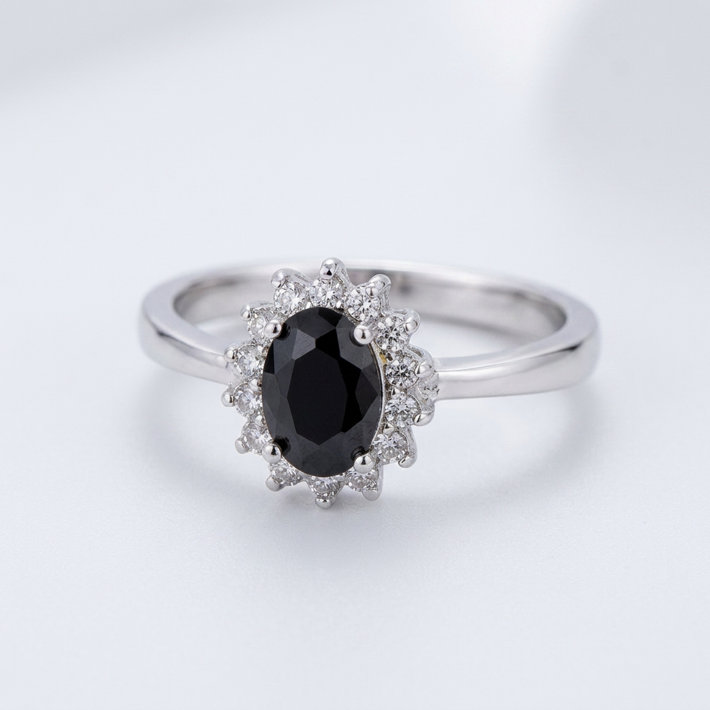 Avera Petite Oval Ring With Black Cubic Zirconia