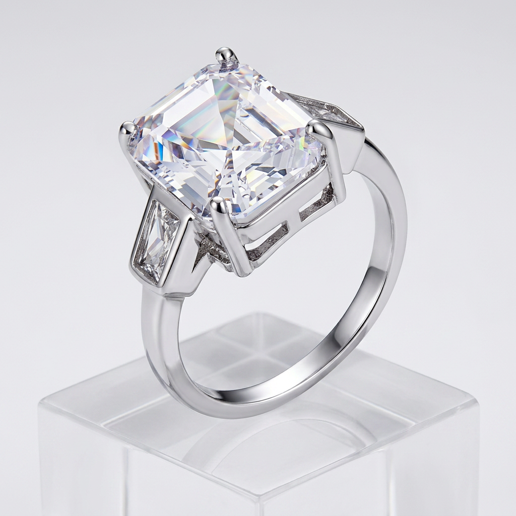 Avera 9.71 Ct Triple Stone Emerald Cut Cubic Zirconia Ring