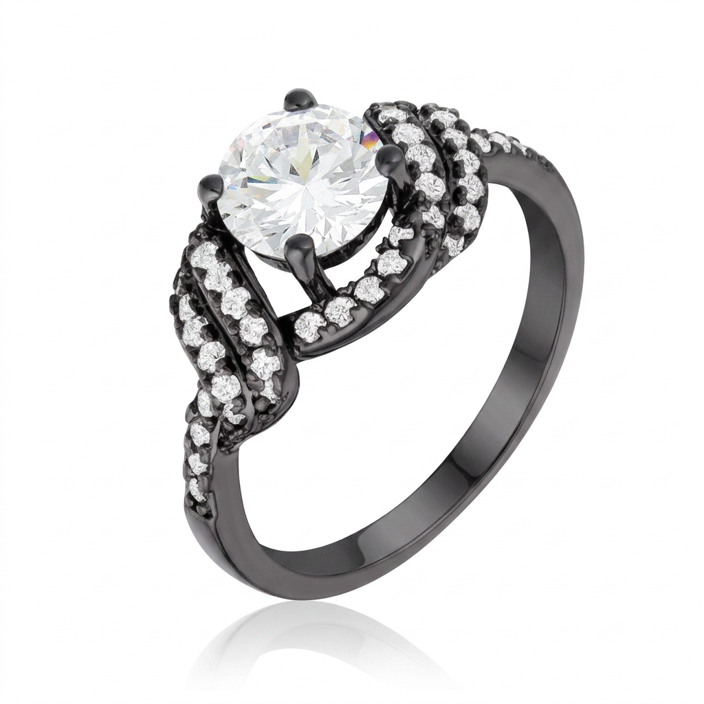Avera Hematite Round Parallel Pave Twist Ring