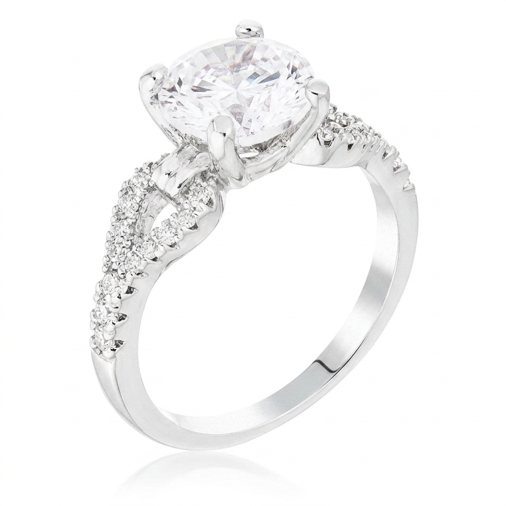 Avera 2.11Ct Round Cut Cubic Zirconia Petite Ribbon Engagement Ring