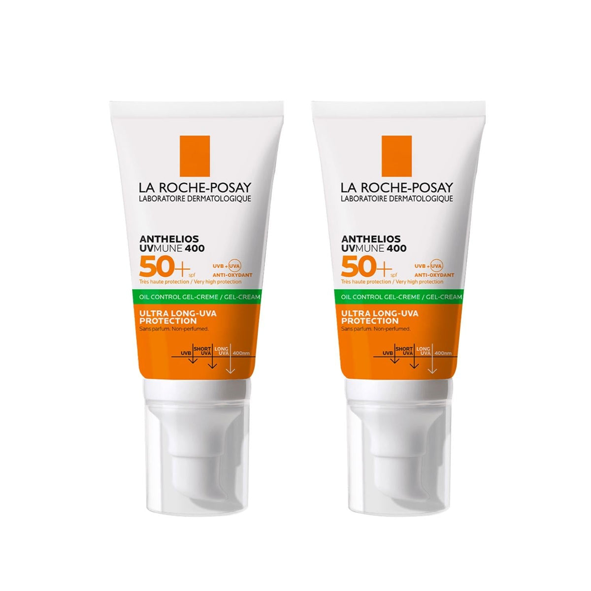 La Roche-Posay Anthelios UVMune400 SPF 50+ Oil Control Sunscreen - 2 x 50ml - UVA/UVB Protection for Oily, Acne-Prone Skin
