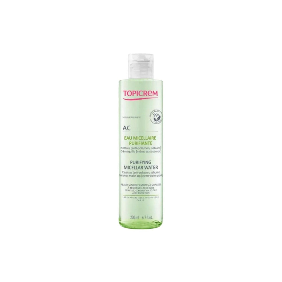 Topicrem AC Purifying Micellar Water for Face and Makeup Removal - Gentle Skincare for Acne-Prone Skin, 200ml