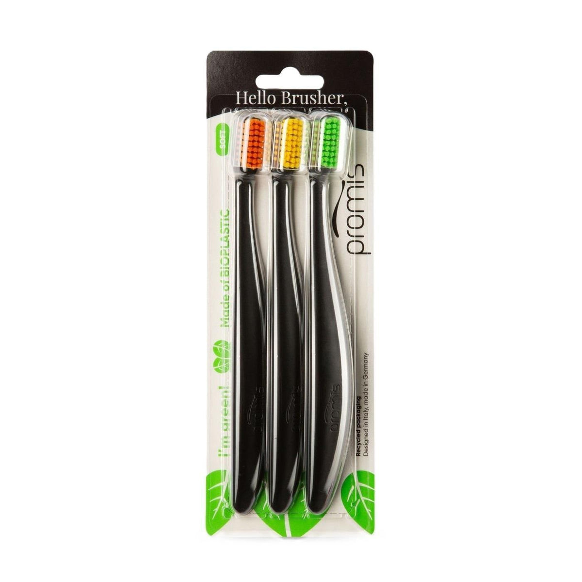 Promis Black Toothbrush Set with Soft Bristles 3-Pack
