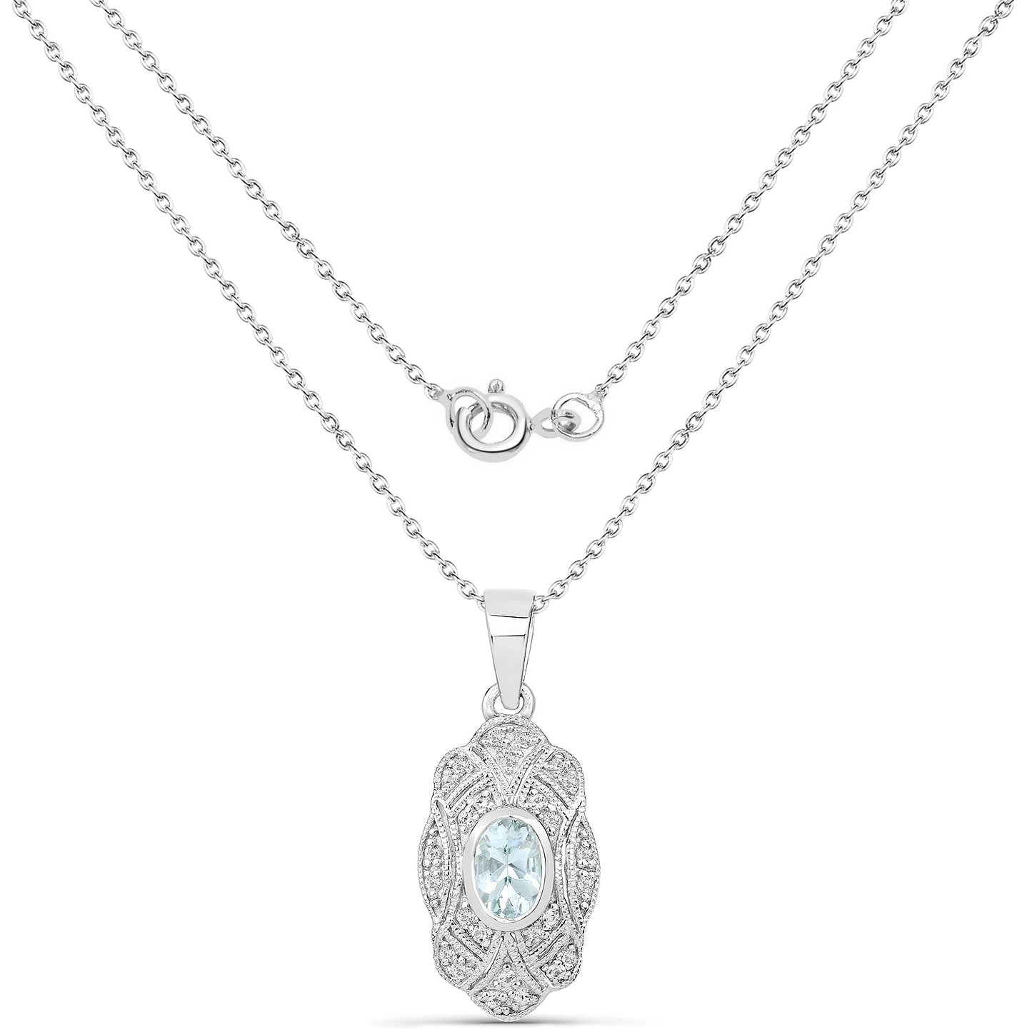 0.48 Carat Genuine Aquamarine and White Topaz .925 Sterling Silver Pendant