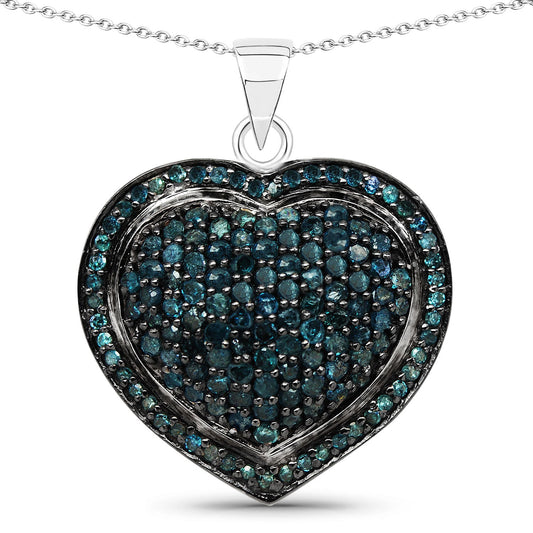 1.25 Carat Genuine Blue Diamond .925 Sterling Silver Pendant