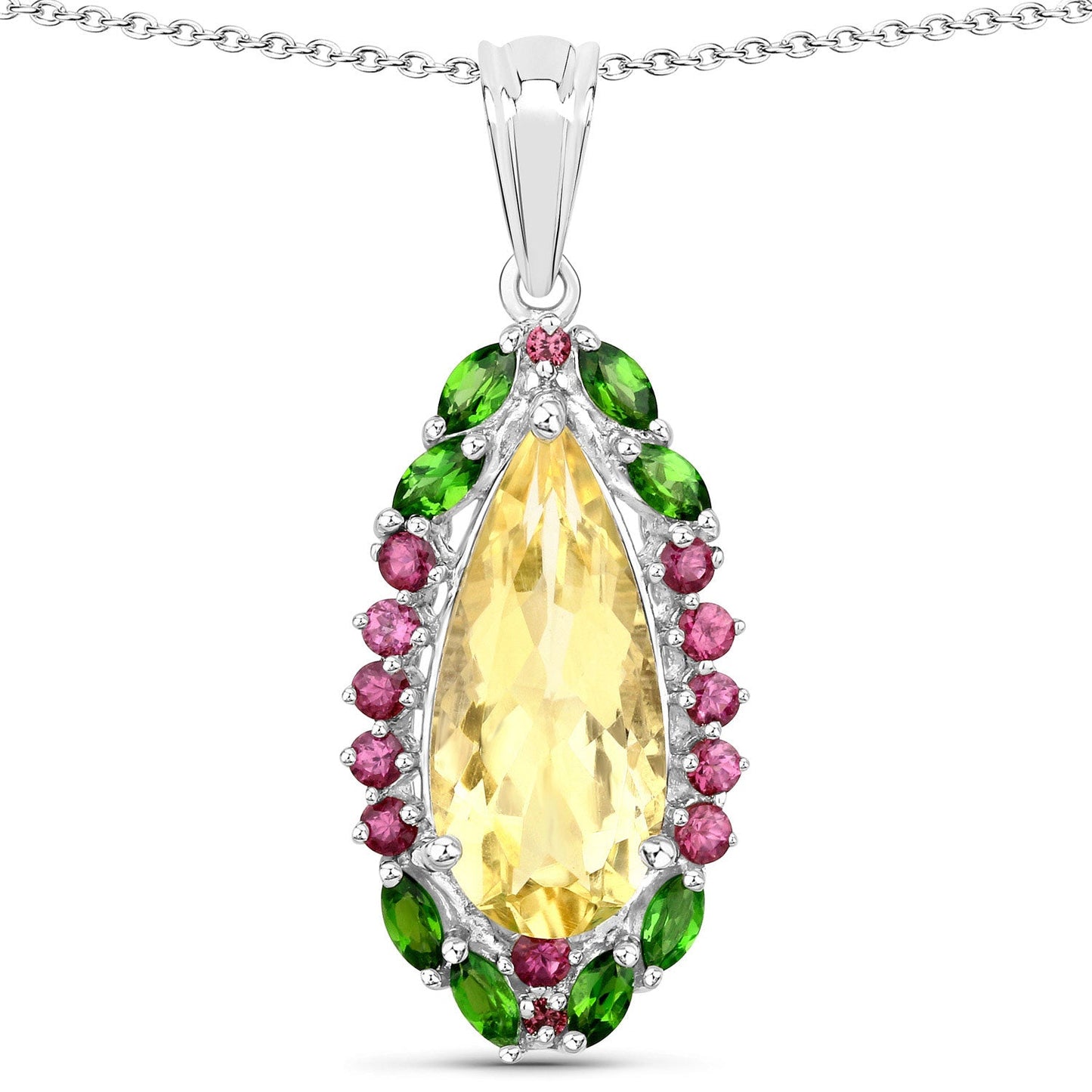 6.19 Carat Genuine Citrine, Chrome Diopside and Rhodolite Garnet .925 Sterling Silver Pendant