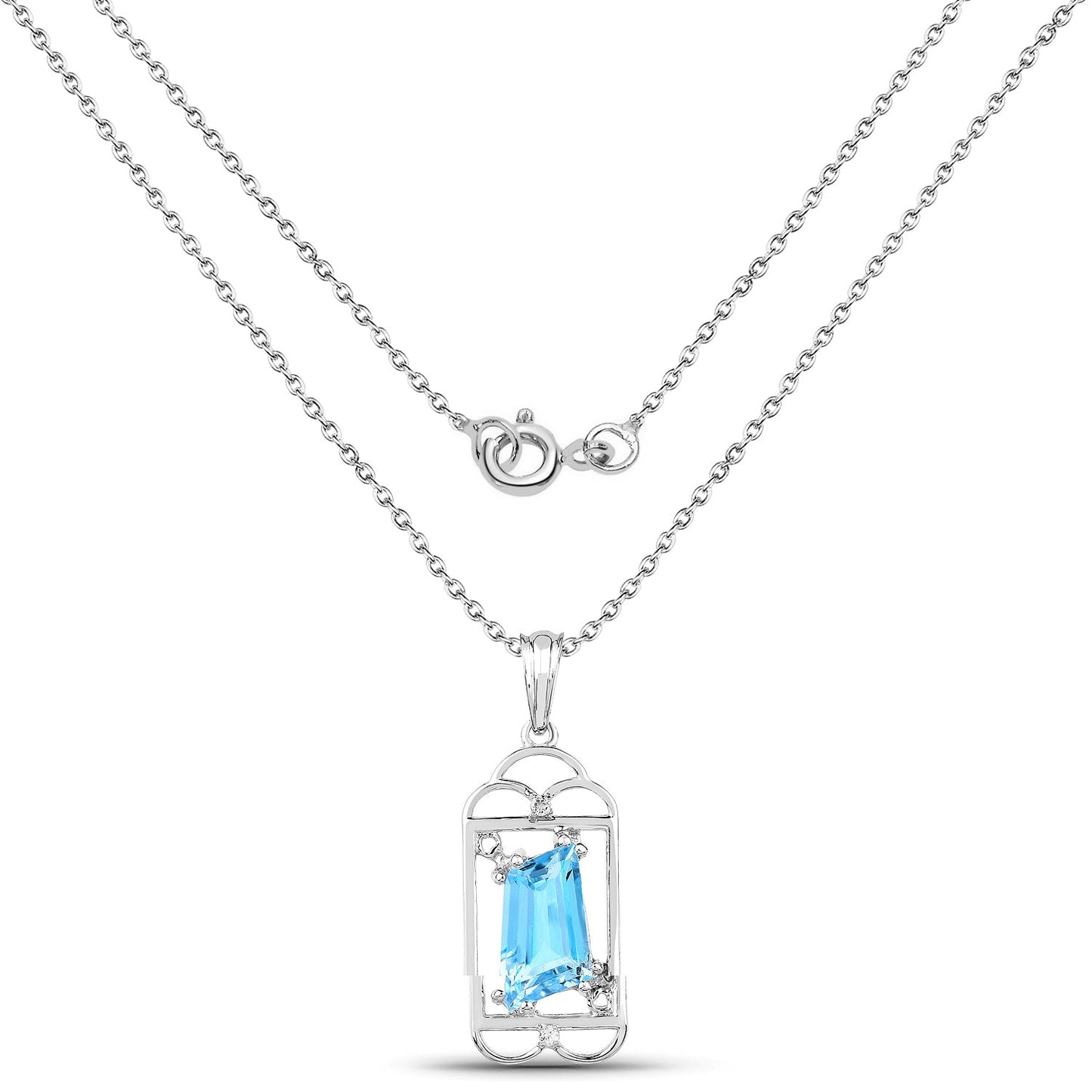 4.57 Carat Genuine Swiss Blue Topaz & White Topaz .925 Sterling Silver Pendant