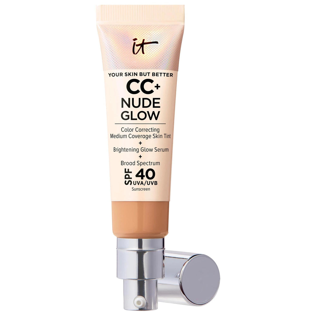IT Cosmetics CC+ Nude Glow Lightweight Foundation + Glow Serum with SPF 40 and Niacinamide - Brightening, Medium Coverage Liquid Foundation for Radiant Skin