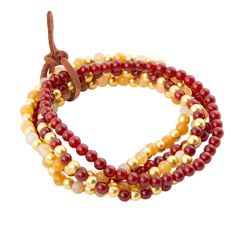 Red Carnelian and Yellow Jade Golden Stretch Bracelet Set