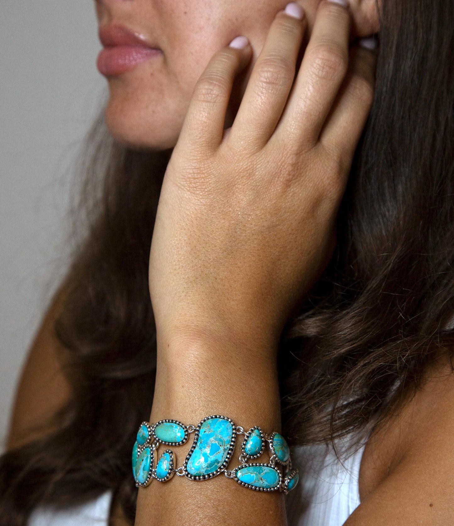 Refined Blue Turquoise Sterling Silver Link Bracelet