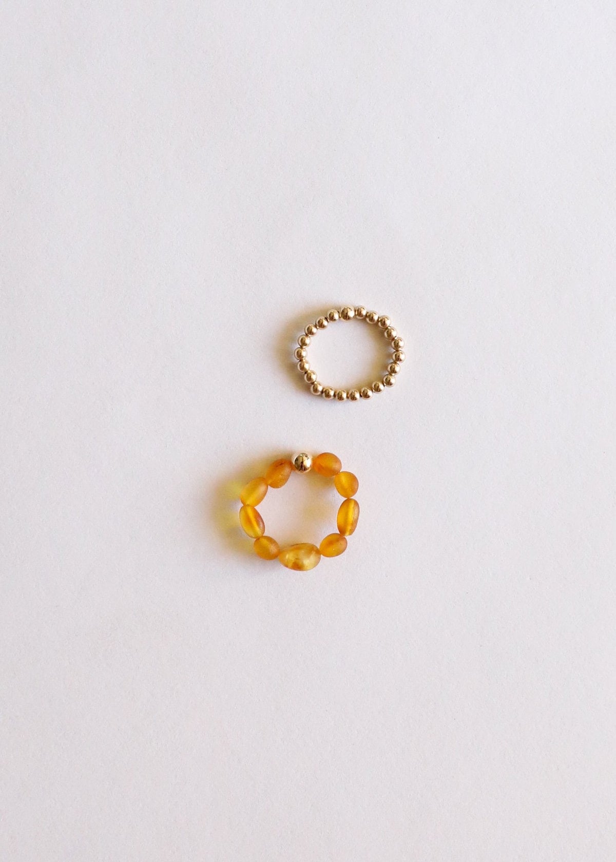 Natural Turquoise + 14k Gold Filled + Honey Amber || Ring Set Trio ||