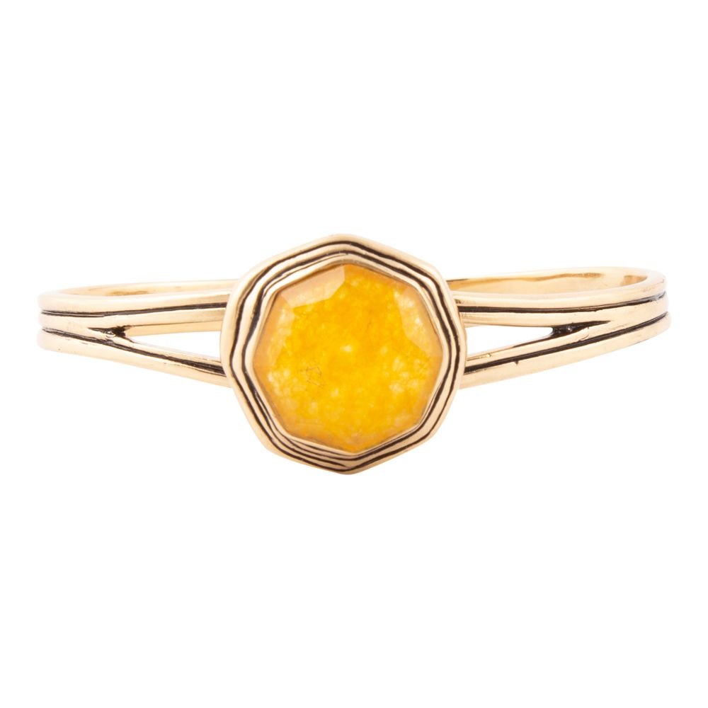 River Rocks Yellow Quartz and Golden Cuff Bracelet