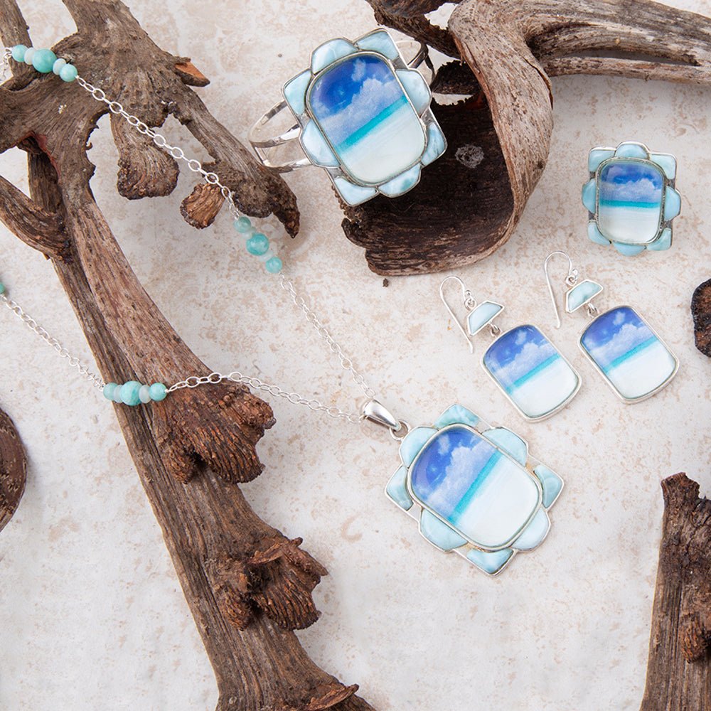Scenic Beach Blue Larimar and Sterling Silver Pendant Necklace
