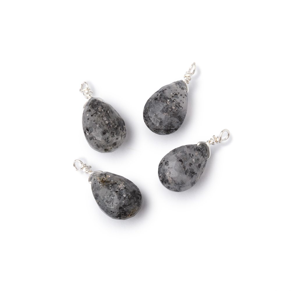 Set of 4 Silver Wire Wrapped 9x6mm Celestial Quartz Faceted Pear Focals