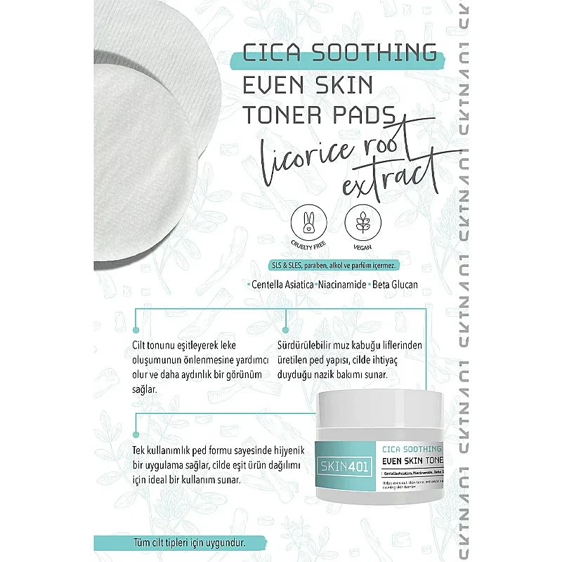 Skin401 Cica Soothing Even Skin Toner Pads 100 Pcs