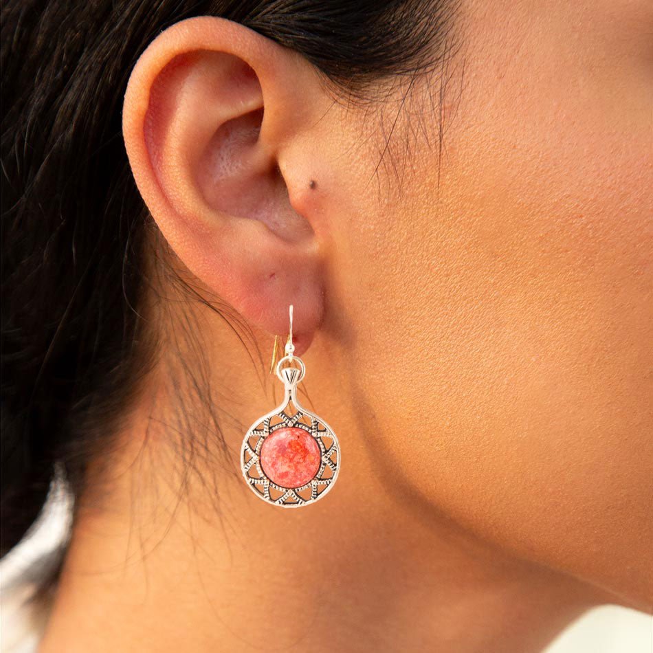 Sun Orange Sponge Coral Golden Drop Earrings