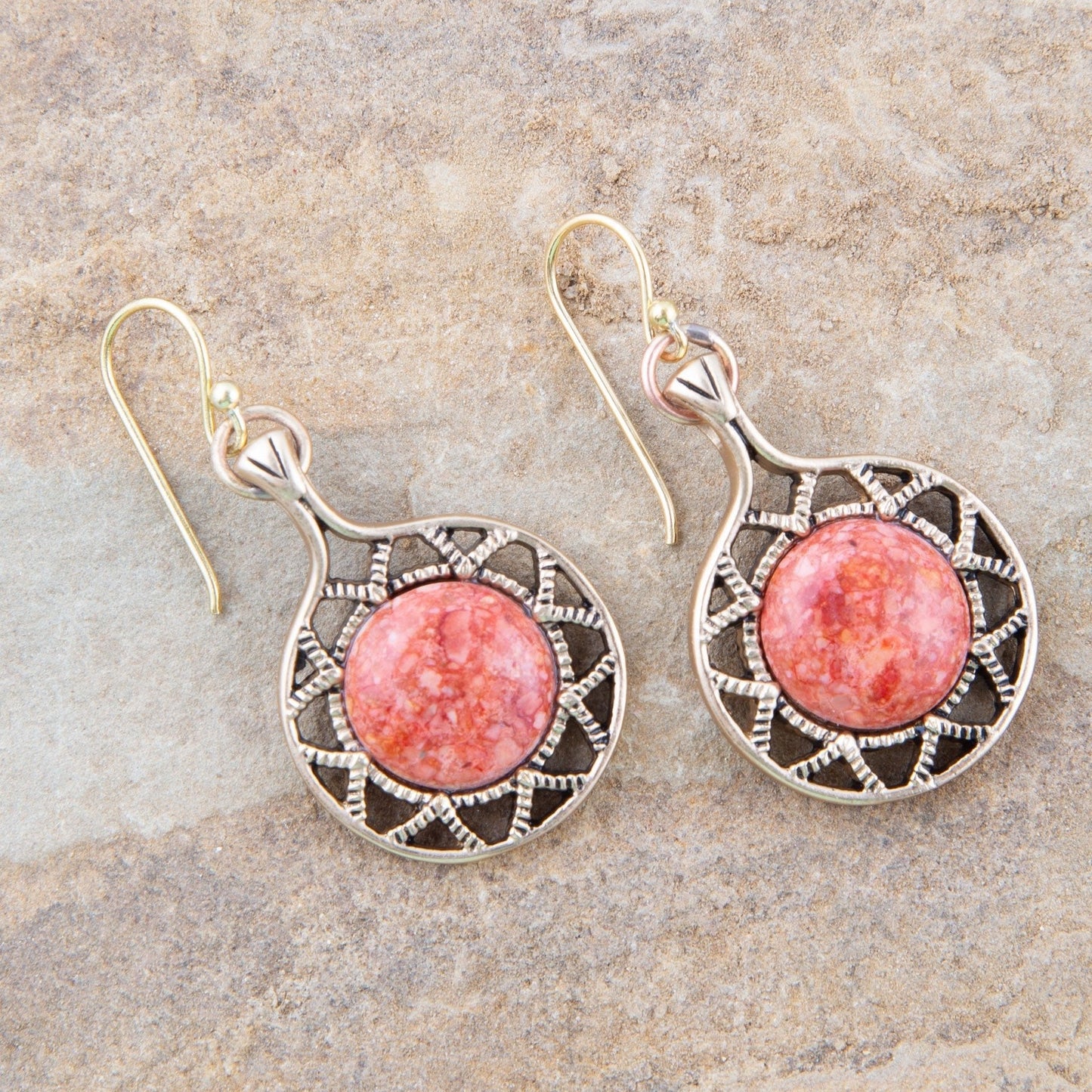 Sun Orange Sponge Coral Golden Drop Earrings