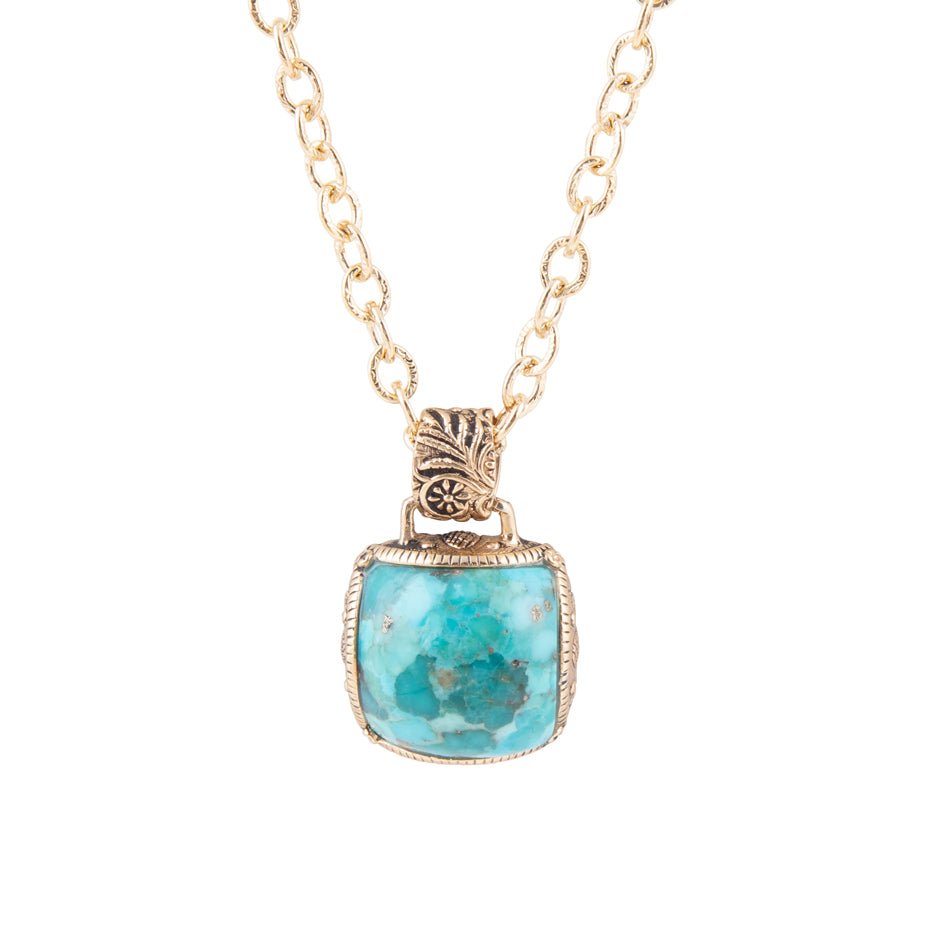 Carved Blue Turquoise Stone Golden Pendant Necklace