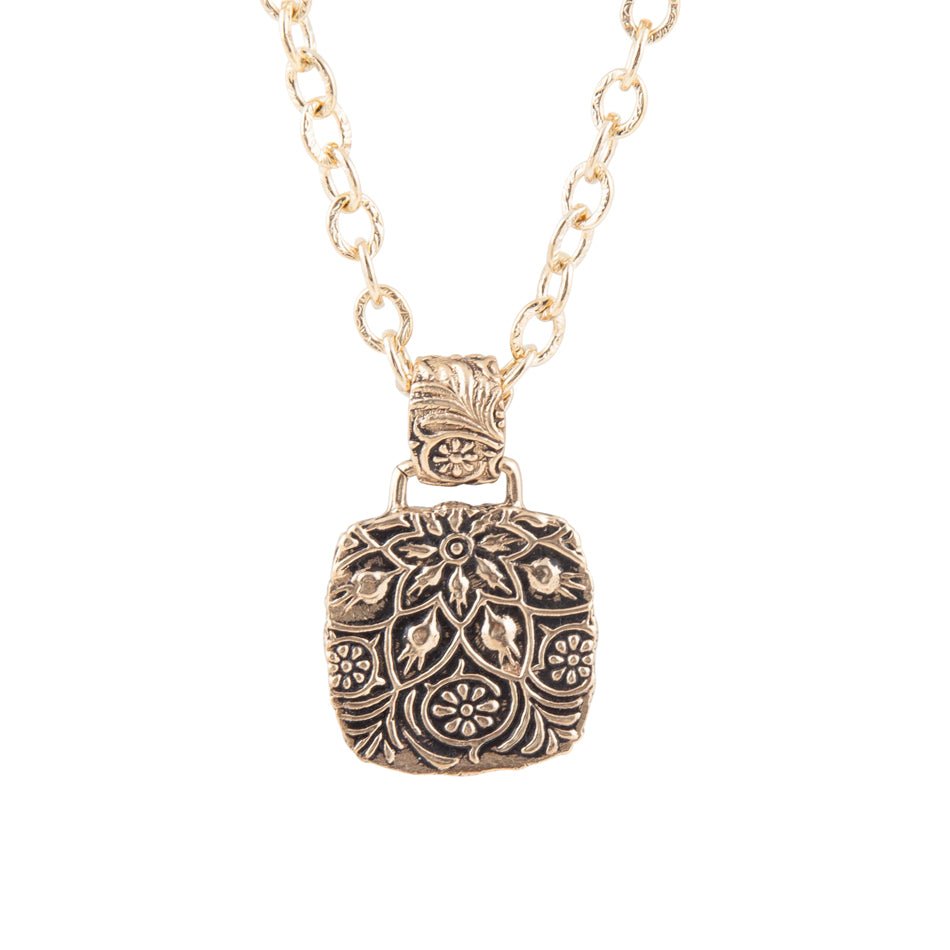 Carved Blue Turquoise Stone Golden Pendant Necklace