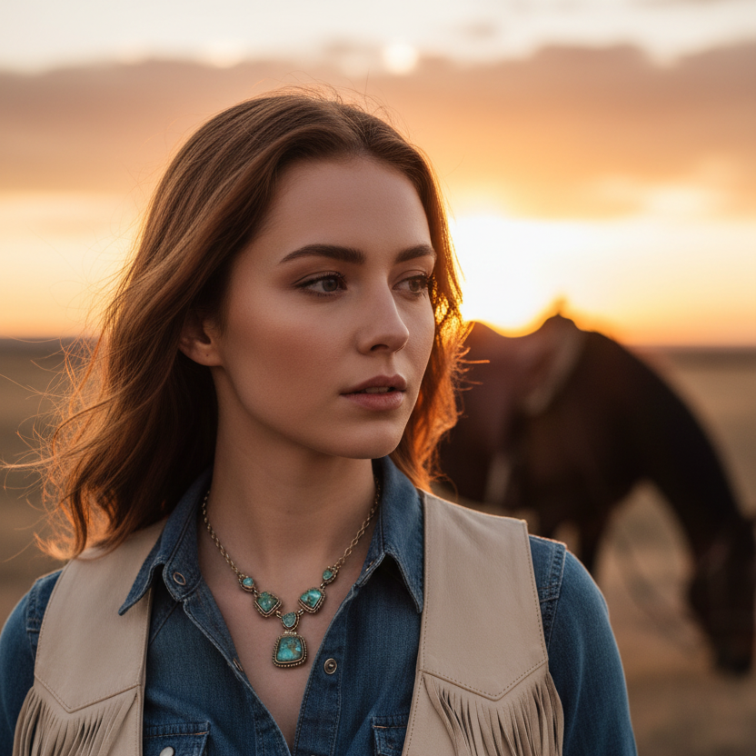 Earth and Sky Blue Turquoise Golden Necklace