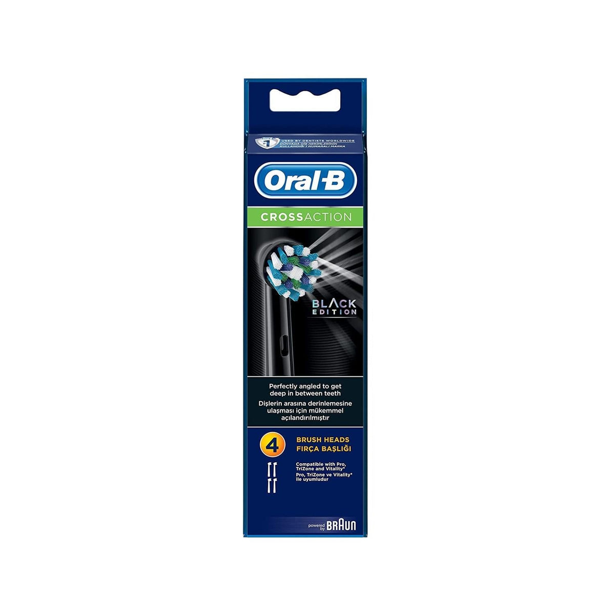 Oral-B Oral-B Cross Action Black Edition Toothbrush Replacement Heads 4-Pack - Compatible Electric Toothbrush Accessories for Enhanced Plaque Removal and Gum Care