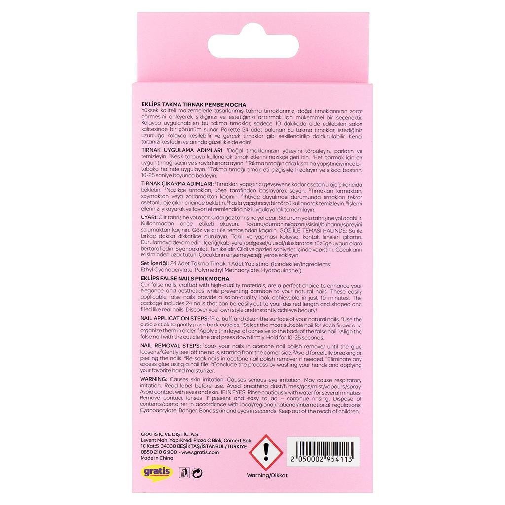 Eklips Pink Mocha Press-On Nails Glossy Finish 24-Pack